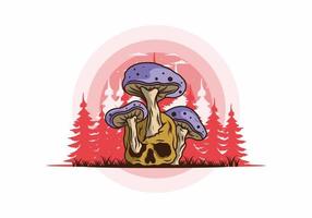 funghi che crescono sull'illustrazione del cranio umano vettore