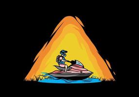 jet sky sport sull'illustrazione della spiaggia vettore