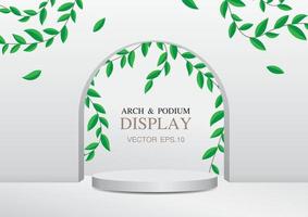 arco e cerchio prodotto podio con foglie sfondo 3d illustrazione vettore per mettere il vostro oggetto.