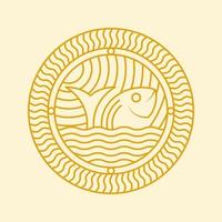 pesce in cerchio illustrazione. linea, logotipo elegante e vintage. adatto per logo, icona, emblema, timbro, simbolo o segno vettore