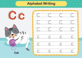 lettera dell'alfabeto c - esercizio di gatto con illustrazione del vocabolario dei cartoni animati, vettore