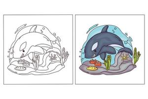 animale dell'oceano carino disegnato a mano per colorare l'orca blu mare vettore