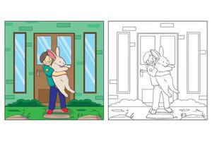 pagina da colorare per bambini e animali domestici disegnati a mano vettore