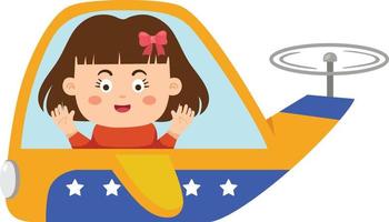 bambina un aeroplano attraverso il vettore di illustrazione del cielo