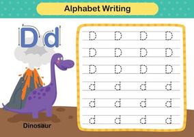 alfabeto lettera d - esercizio di dinosauro con illustrazione del vocabolario dei cartoni animati, vettore