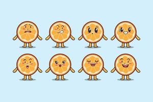 impostare il cartone animato di frutta arancione kawaii con espressioni vettore