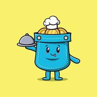 simpatico cartone animato chef tasca che serve cibo sul vassoio vettore