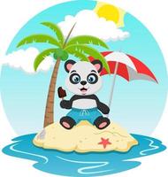 simpatico cartone animato panda in spiaggia tropicale vettore