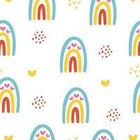 modello colorato infantile senza cuciture con graziosi arcobaleni e cuori, punti. texture per bambini creativi per tessuto, avvolgimento, tessile, carta da parati, abbigliamento. illustrazione vettoriale
