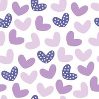 modello vettoriale senza cuciture di cuori semplici disegnati a mano carino colore viola. design ripetibile ideale per tessuti, tessuti, carta da imballaggio, asili nido. illustrazione di doodle di stile carino