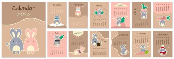 calendario 2023 con un simpatico coniglietto vettore