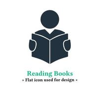 icona di lettura in stile piatto alla moda isolato su priorità bassa bianca. segno simbolo che legge un libro, studia per applicazioni web e mobili. vettore