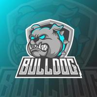 design del logo sportivo della mascotte del bulldog. logo dell'illustrazione di vettore della mascotte della testa di cane. design della mascotte del bulldog selvaggio, design dell'emblema per la squadra di eSport. illustrazione vettoriale