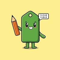cartellino del prezzo studente intelligente simpatico cartone animato con la matita vettore