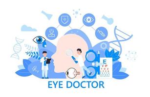 vettore di concetto di oculista. vettore di concetto di trattamento del glaucoma. controllo della vista dell'oftalmologo medico con il carattere di persone minuscole. può essere utilizzato per banner, flyer, sito web, landing page.