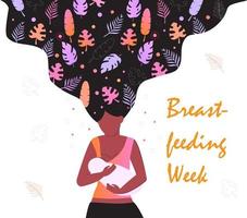 settimana mondiale dell'allattamento al seno ad agosto per flyer, banner, landing page. bella mamma africana sta allattando al seno il suo neonato.