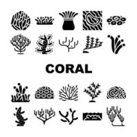 set di icone di raccolta della barriera corallina acquatica del mare di corallo vettore