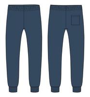 pantaloni della tuta tecnica moda schizzo piatto illustrazione vettoriale blu navy colore modello vista anteriore e posteriore