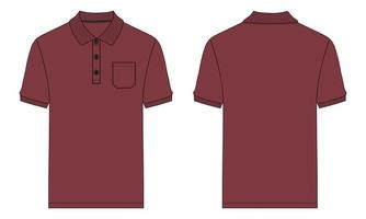 polo a maniche corte tecnica moda schizzo piatto illustrazione vettoriale modello di colore rosso