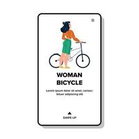 donna bicicletta viaggio su strada tempo di ricreazione vettore