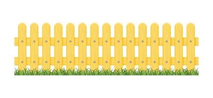recinzione in legno senza soluzione di continuità su erba verde isolato su sfondo bianco. vettore
