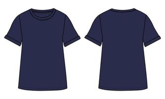 illustrazione vettoriale t-shirt a manica corta modello colore blu navy per donna.