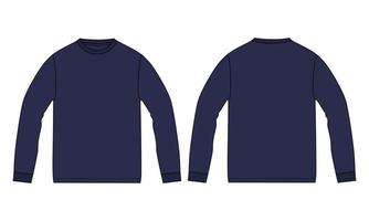 t-shirt a maniche lunghe tecnica moda schizzo piatto illustrazione vettoriale modello di colore blu scuro per uomini e ragazzi