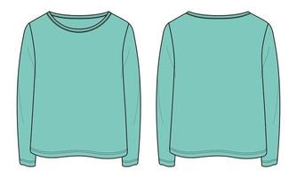 maglietta a maniche lunghe top tecnico moda disegno piatto illustrazione vettoriale modello verde per neonate