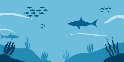 sotto l'ecosistema marino pesce squalo vettoriale