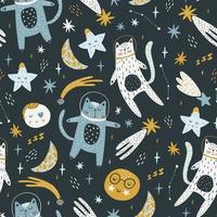 modello infantile senza cuciture con astronauti gatto nello spazio. stile scandinavo colorato alla moda. texture bambino scandinavo creativo per tessuto, avvolgimento, tessuto, carta da parati, vestiti. illustrazione vettoriale