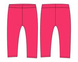 leggings pantalone tecnico moda schizzo piatto illustrazione vettoriale modello di colore rosa per bambini