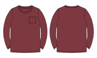 t-shirt a maniche lunghe tecnica moda schizzo piatto illustrazione vettoriale modello di colore rosso