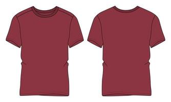 t-shirt a maniche corte tecnica moda schizzo piatto illustrazione vettoriale modello di colore rosso