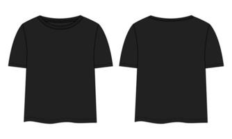 t shirt top tecnico moda schizzo piatto vettore colore nero modello per signore e neonate