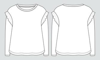 la maglietta a maniche lunghe supera il modello di illustrazione vettoriale di schizzo piatto di moda tecnica per neonate