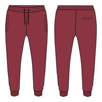 pantaloni da jogging tecnico moda disegno piatto illustrazione vettoriale modello di colore rosso