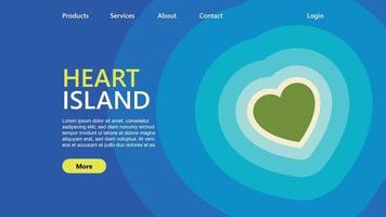 modello di sito Web dell'isola del cuore tra la progettazione grafica in stile taglio carta blu vettore