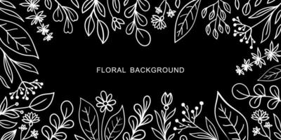 sfondo vettoriale nero con fiori e ramoscelli bianchi sui bordi