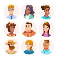 raccolta di personaggi avatar di persone. avatar maschili e femminili in stile cartone animato vettore