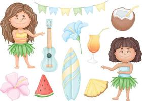 ragazze hawaiane carine e vacanze estive vettore