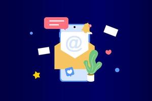 modello di email marketing. marketing digitale, e-commerce, social media marketing, posta commerciale, abbonamenti. concetto di illustrazione vettoriale per lo sviluppo di siti Web e dispositivi mobili. stile piatto minimalista.