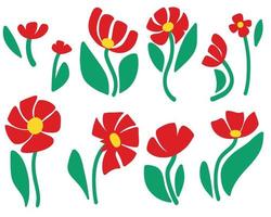 set di fiori di papavero rosso su sfondo bianco vettore