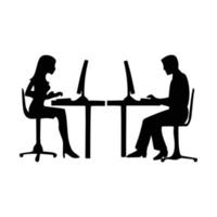 illustrazione vettoriale di una silhouette di un impiegato davanti allo schermo del monitor di un computer. disegni vettoriali adatti per siti Web, applicazioni, app.