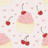 rosa cupcake seamless pattern ciliegia carino vettore