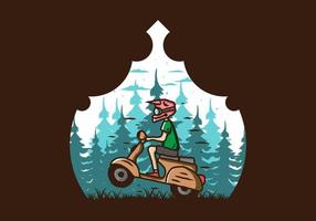 scooter in piedi nell'illustrazione della foresta vettore