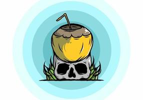 bevanda al cocco sull'illustrazione del cranio umano vettore