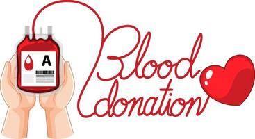 simbolo di donazione di sangue con mano e sacca di sangue vettore