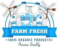 logo design con latte fresco di fattoria vettore