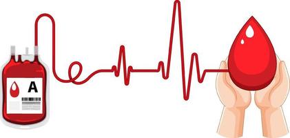 donazione di sangue umano e frequenza cardiaca su sfondo bianco vettore