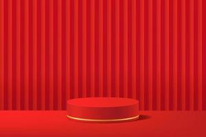 sfondo rosso astratto di forma geometrica 3d con un moderno podio rotondo rosso per il prodotto di visualizzazione vettore